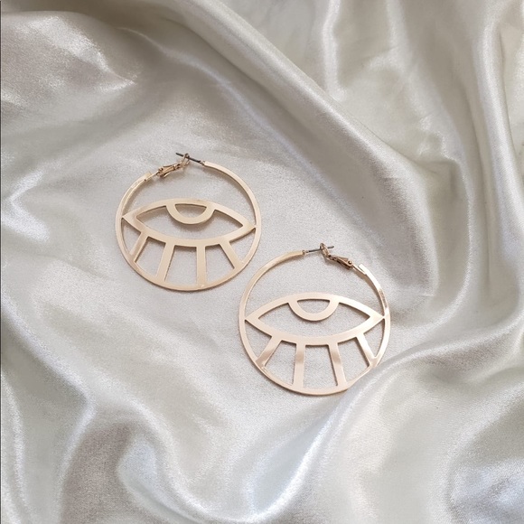 Gold Abstract Evil Eye Earrings - Picture 2 of 6